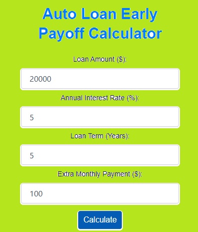 Auto Loan Early Payoff Calculator