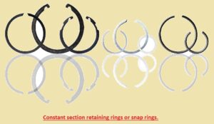 Constant section retaining rings or snap rings.